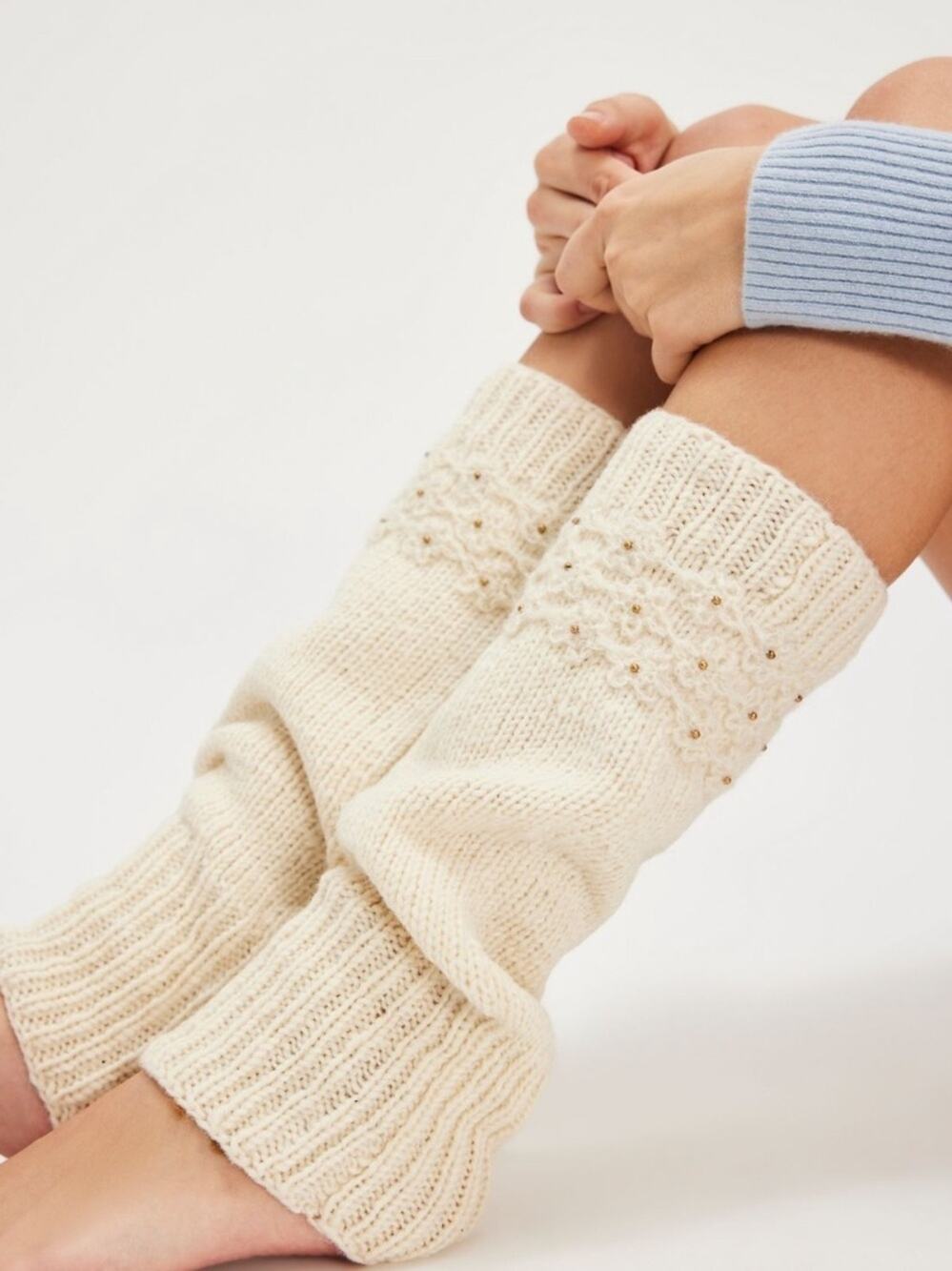French Knot x Free People Cream Crochet Legwarmers 100% Wool Leg Warmers